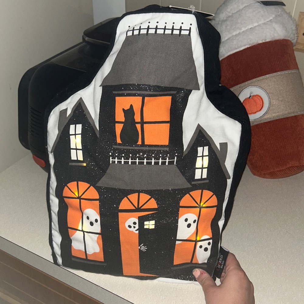Cynthia Rowley Curious Halloween LIGHT UP Haunted House Ghosts Glitter Pillow